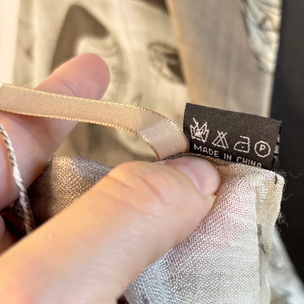 Picasso Guernica Print Scarf, Taupe Black Oversized Rectangle Silk Cotton Blend